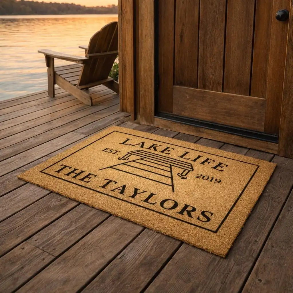 lake life custom dock welcome personalized doormat flat lay 04