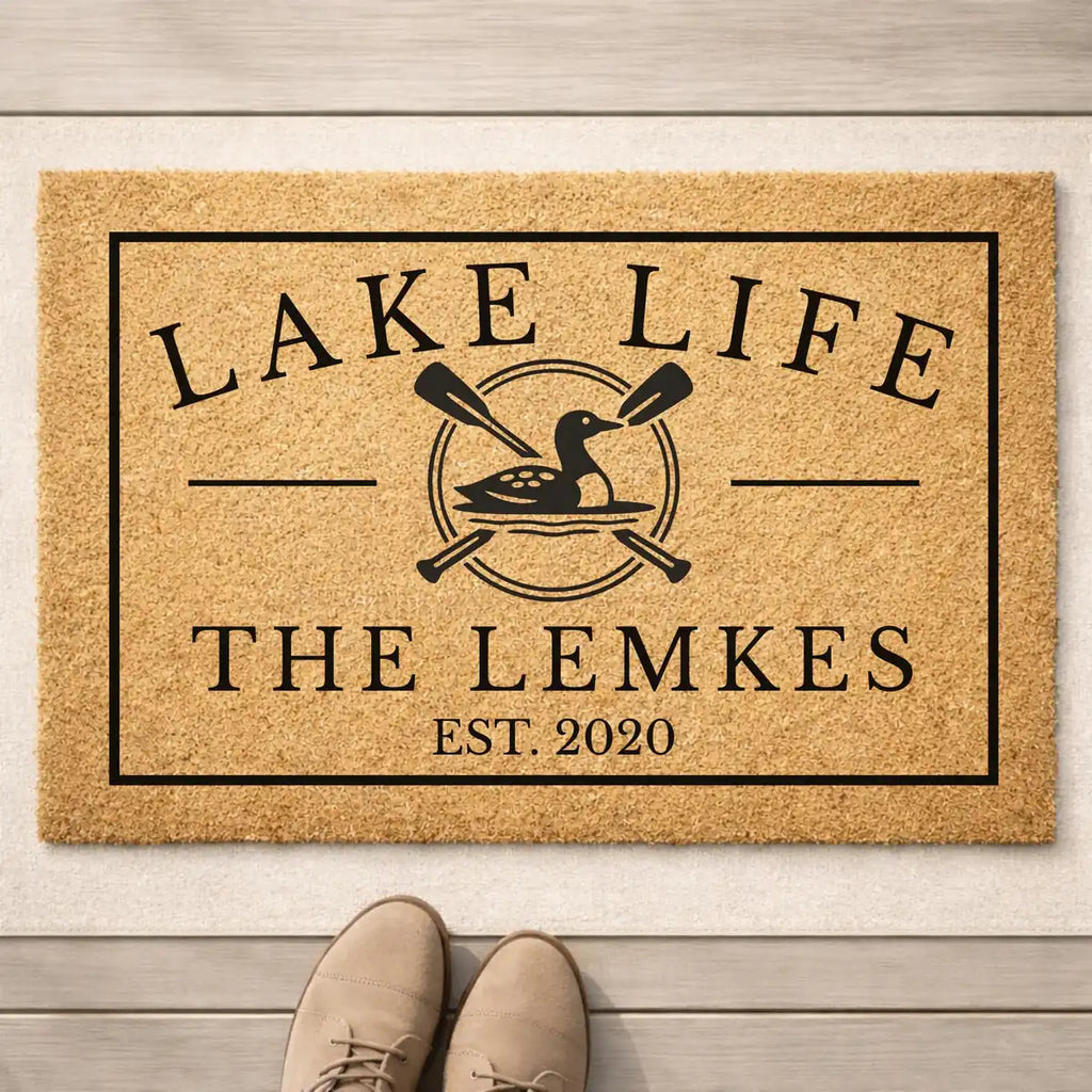 lake life custom family name personalized doormat hero 01