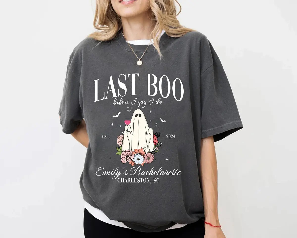 Last Disco - Custom Text - Halloween Bachelorette Party Comfort Colors T-Shirt - Comfort Colors T-Shirt Mockup Image