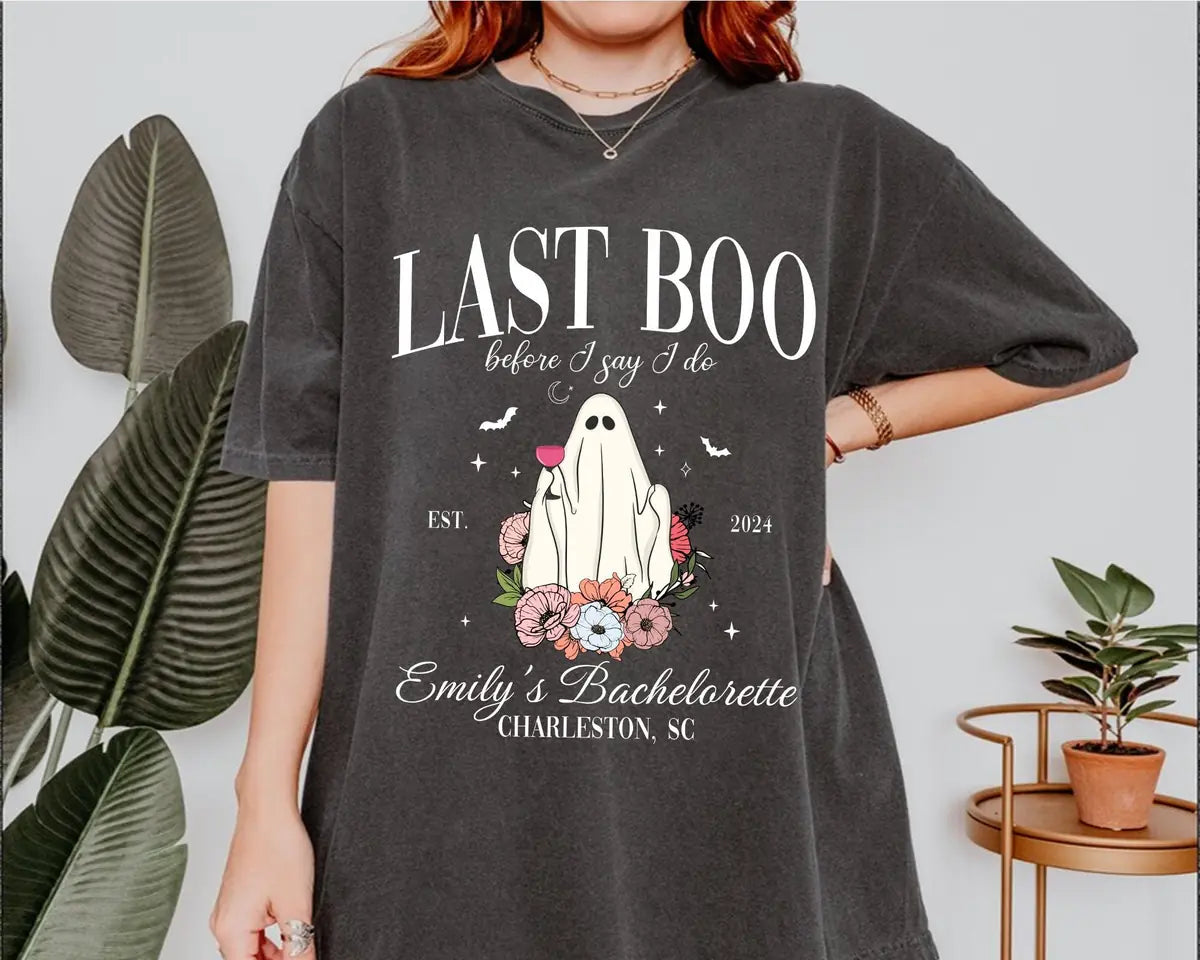Last Disco - Custom Text - Halloween Bachelorette Party Comfort Colors T-Shirt - Comfort Colors T-Shirt Mockup Image