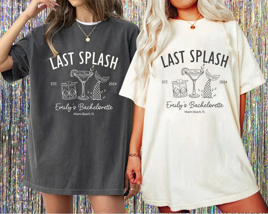 Last Splash Pool - Custom Location - Beach Bachelorette Party Comfort Colors T-Shirt - Comfort Colors T-Shirt Size & Fit Chart