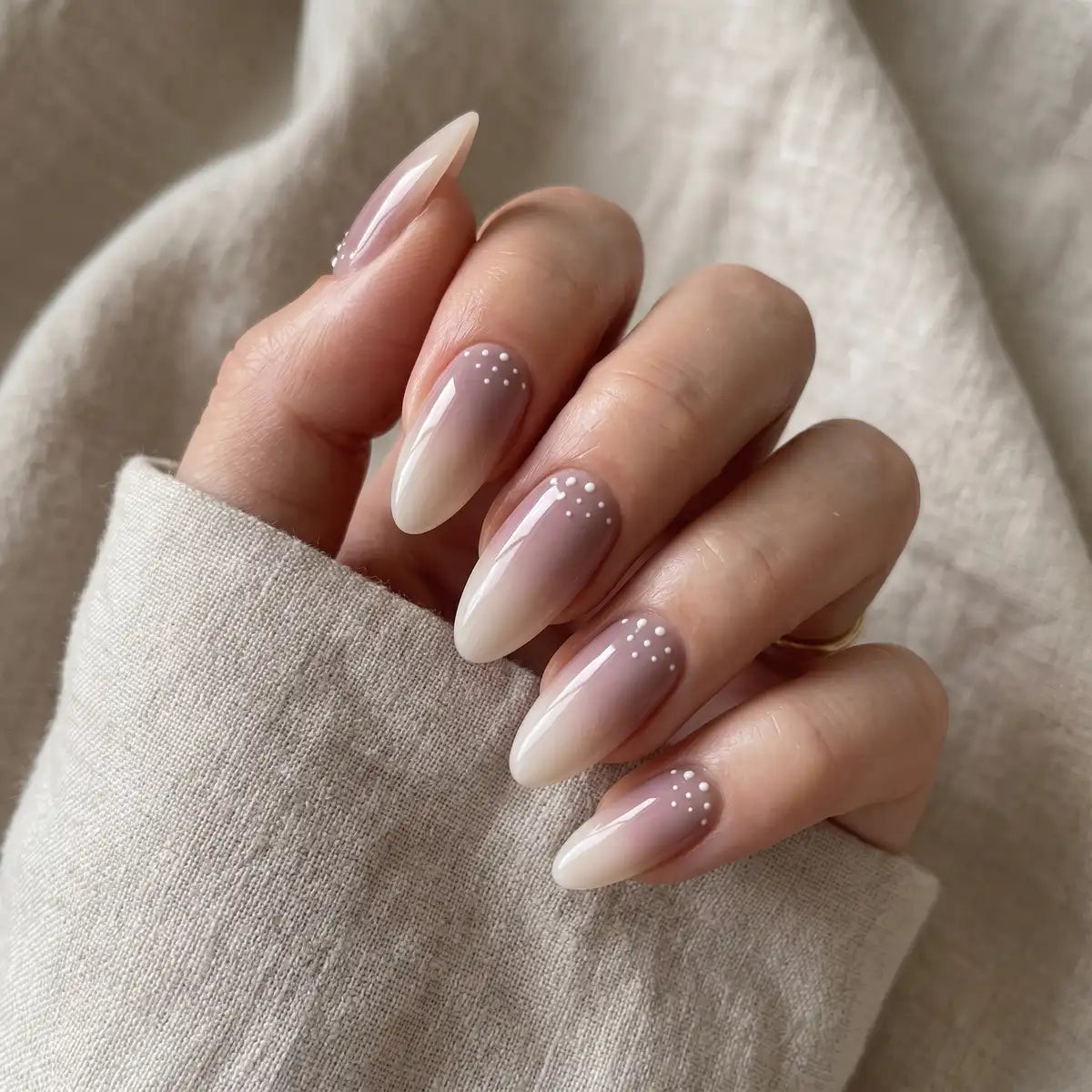 lavender dew ombre almond long press on nails white dot lifestyle 02