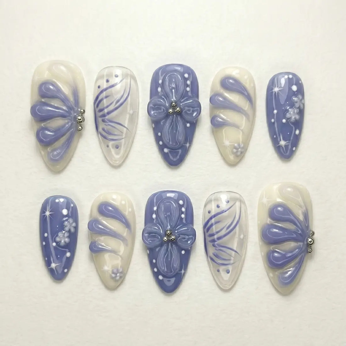 lavender ivory 3d hand painted almond press on nails peony bloom swirl lifestyle 02