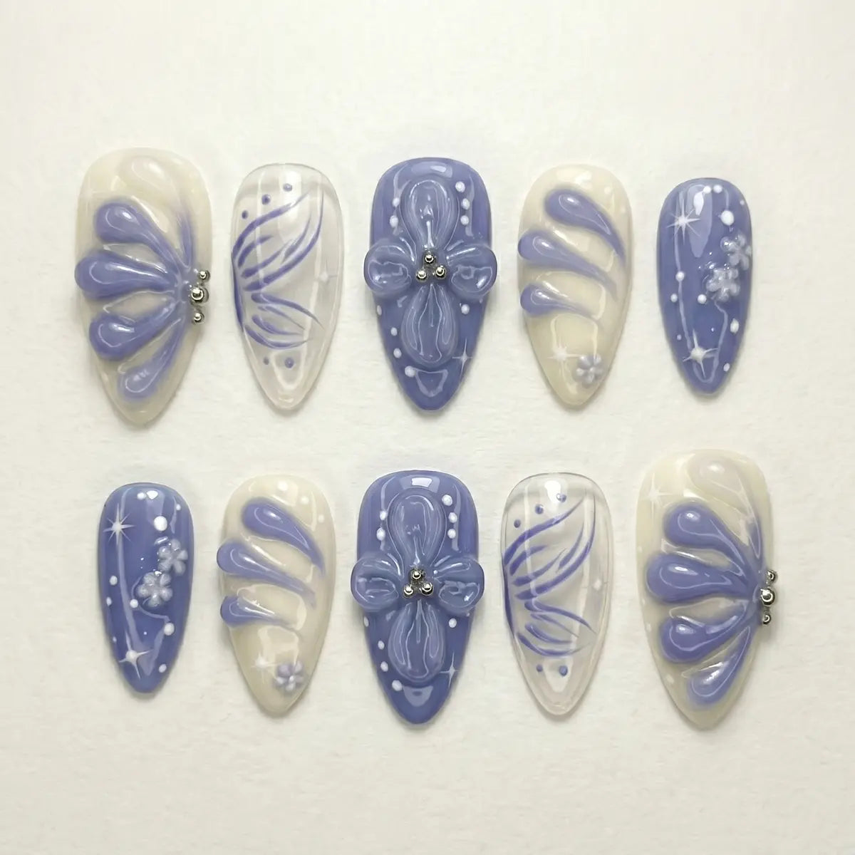 lavender ivory 3d hand painted almond press on nails peony bloom swirl mockup 01