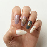 lavender mauve charcoal 3d easter almond press on nails cross sun lettering detail 01