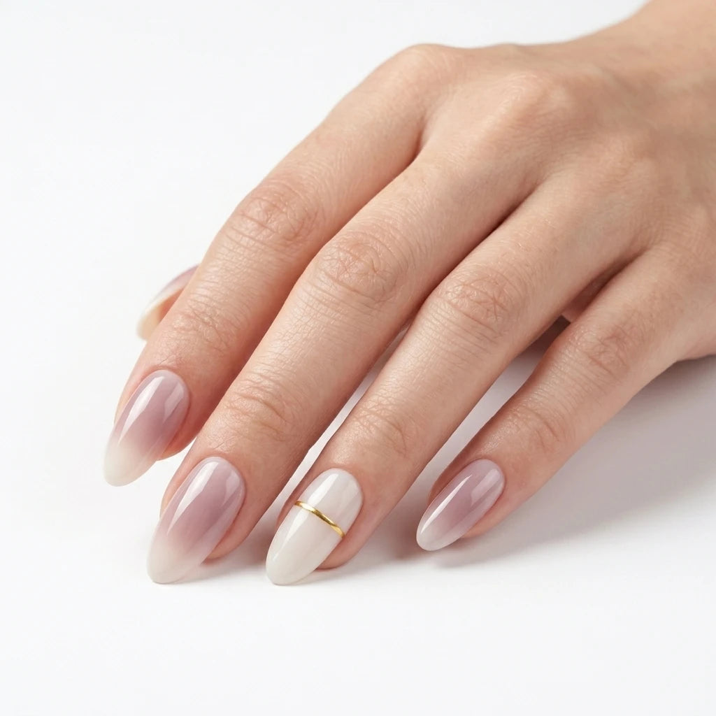 lavender ombre almond press on nails gold stripe minimal mockup 01