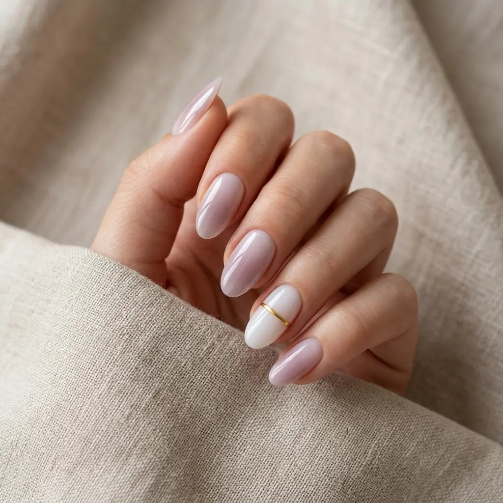 lavender ombre almond press on nails gold stripe minimal mockup 02
