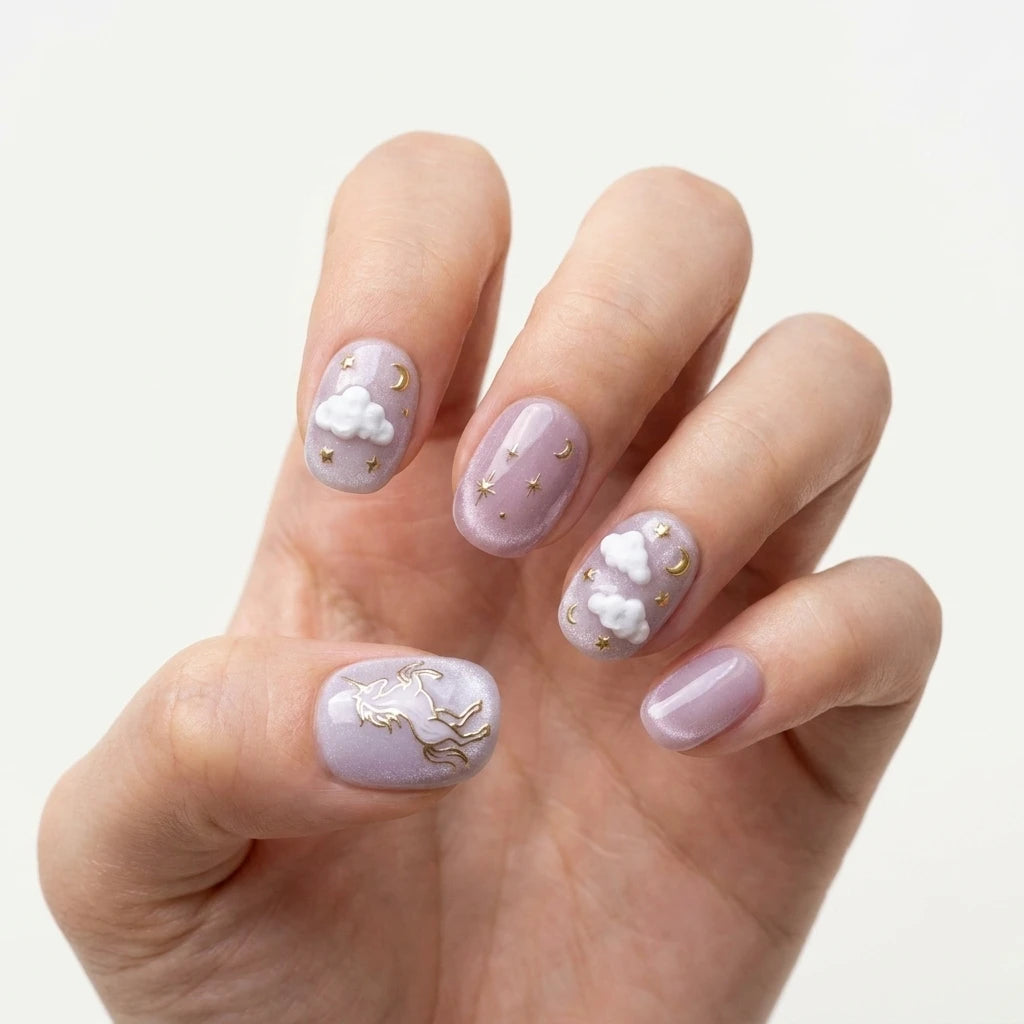 lavender purple 3d cat eye oval press on nails unicorn moon cloud glitter mockup 01