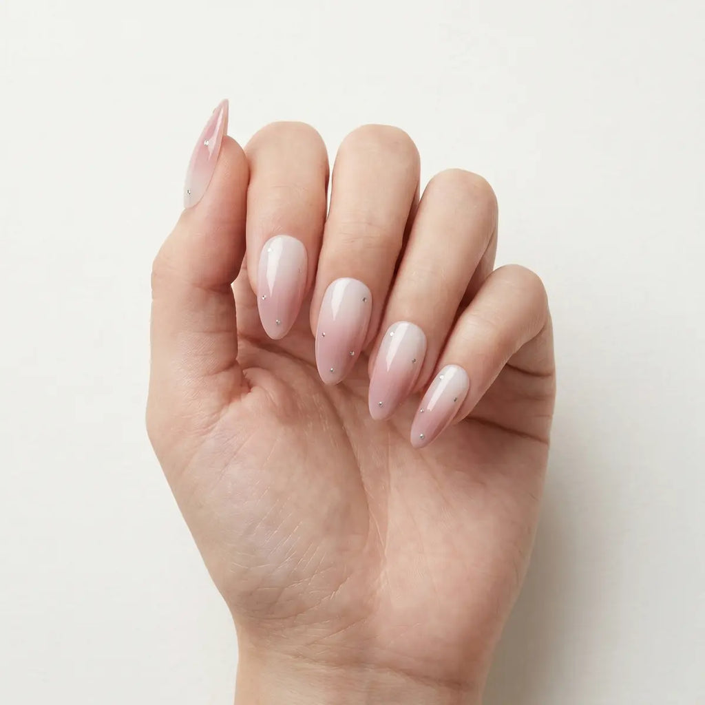 lavender star ombre almond long press on nails silver dot lifestyle 02