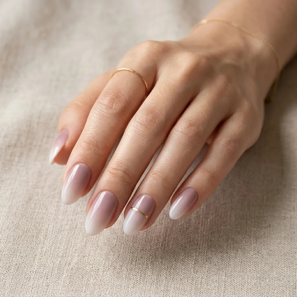 lavender white ombre almond press on nails gold stripe mockup 02