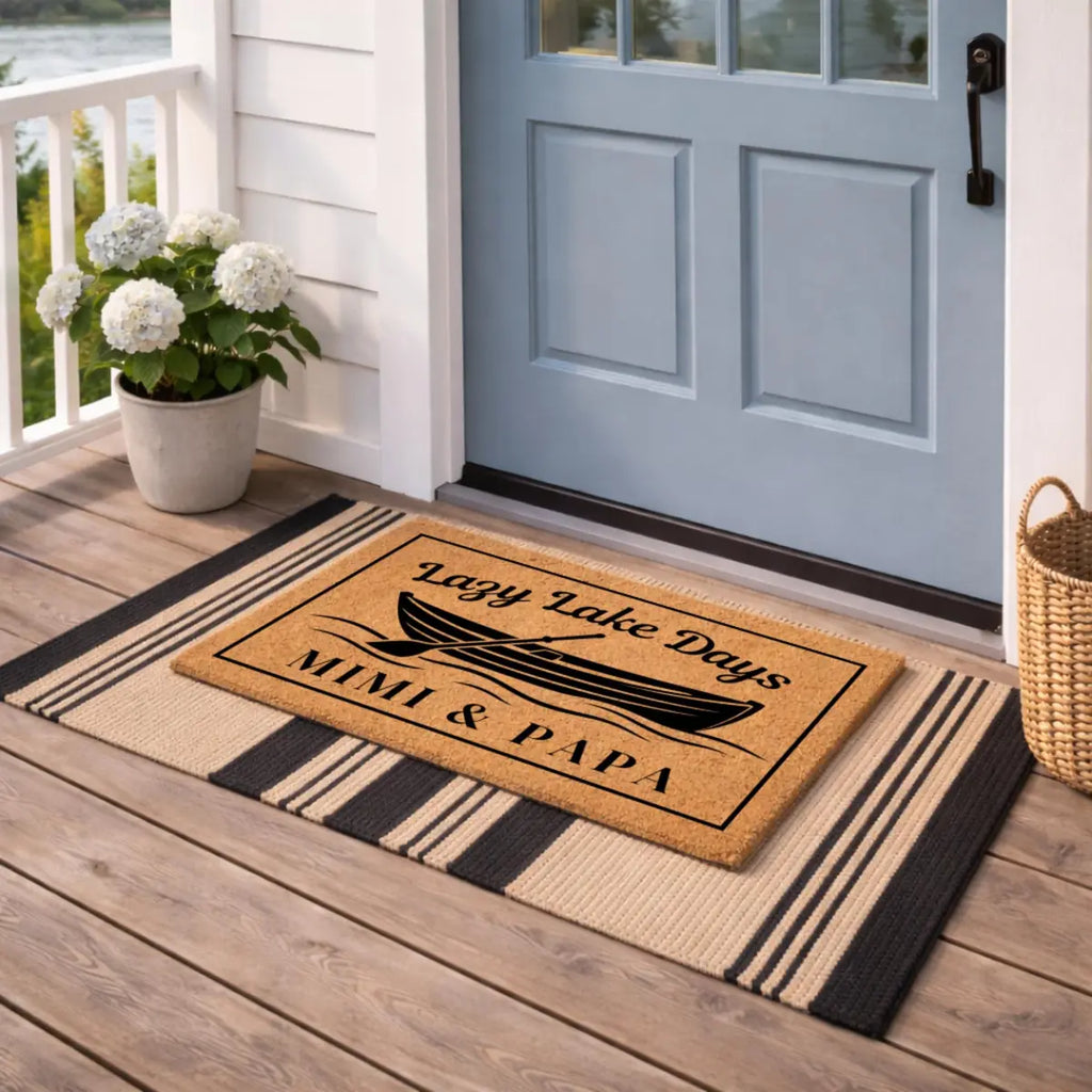 lazy lake days lake house welcome custom grandparents gift personalized doormat flat lay 04