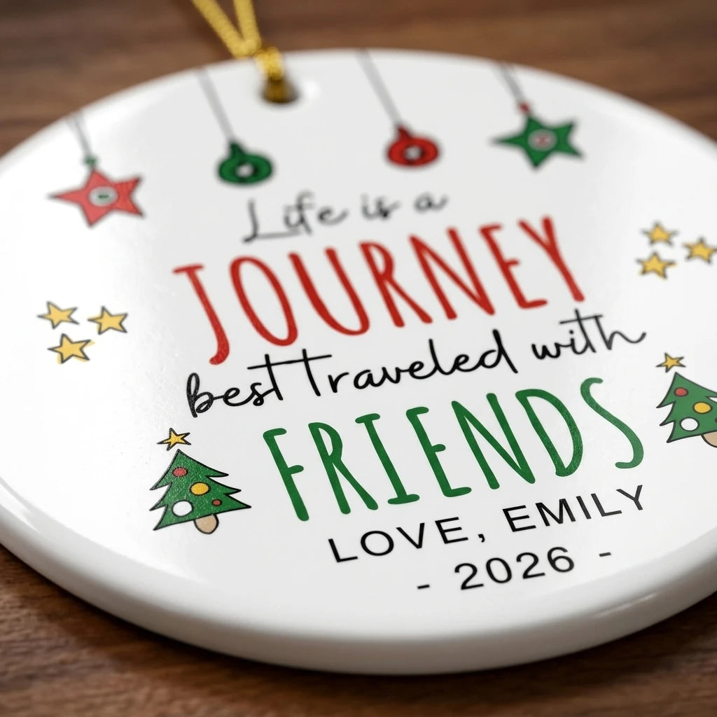 life is a journey best traveled with friends friend personalized ornament detail