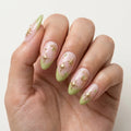 lime green pastel pink 3d aura almond press on nails celestial swirl glitter detail 03