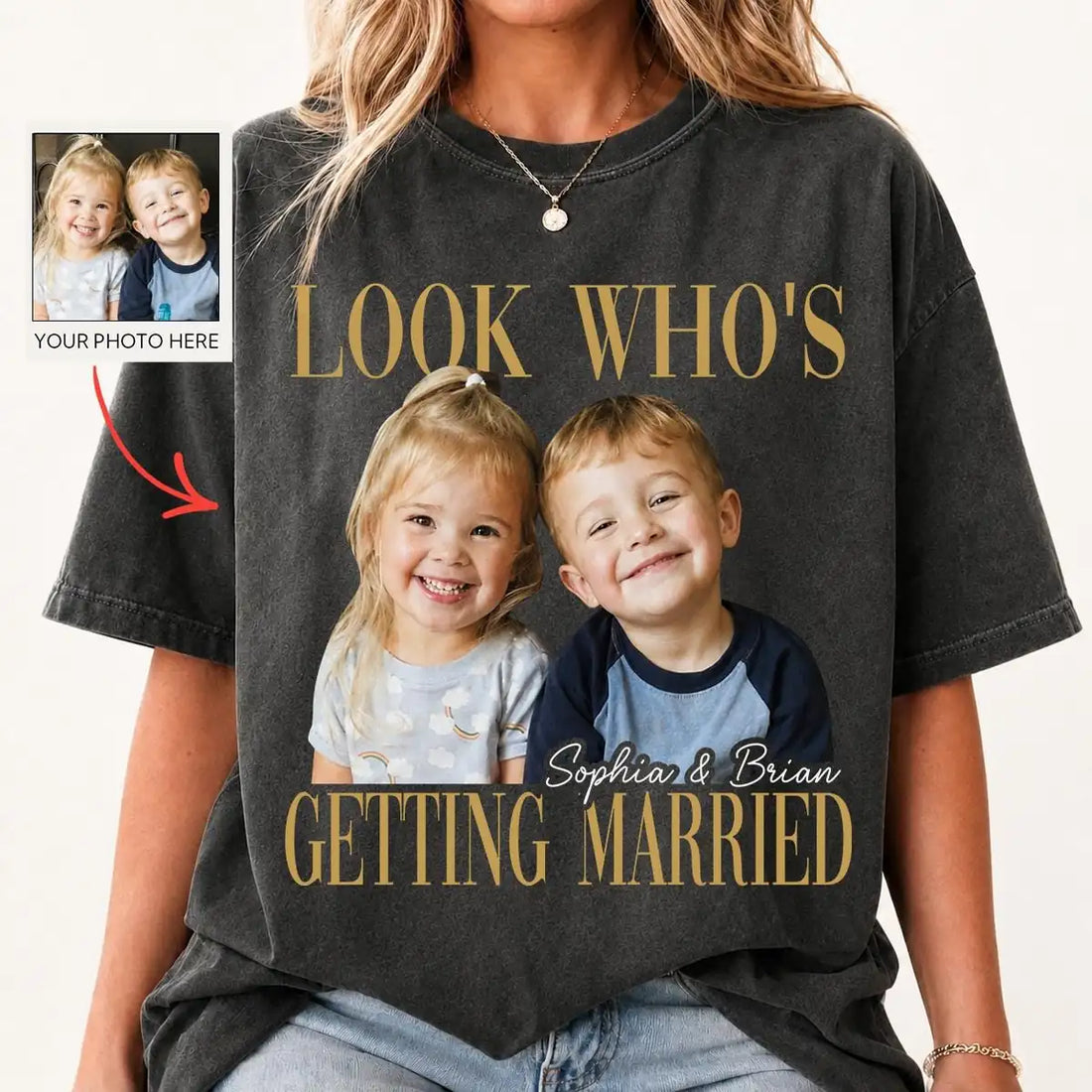 look-whos-getting-married-portrait-custom-photo-names-bachelorette-party-comfort-colors-t-shirt custom photo Comfort Colors T-Shirt model mockup preview 03