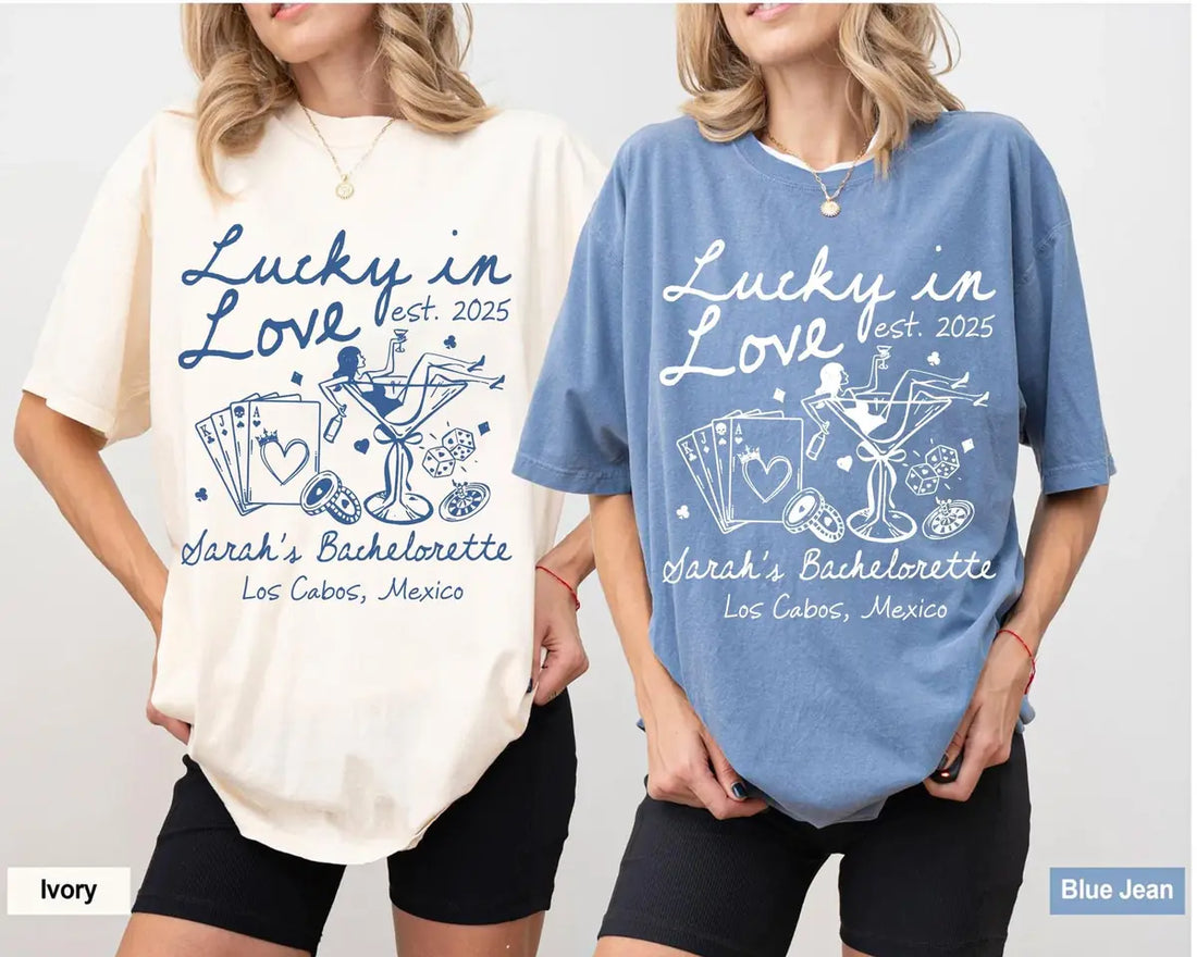 Lucky In Love - Custom Name - Las Vegas Bachelorette Party Comfort Colors T-Shirt - Comfort Colors T-Shirt Mockup Image