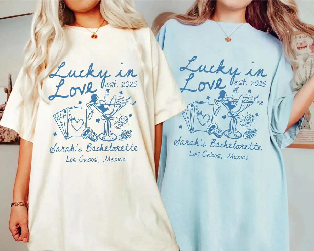 Lucky In Love - Custom Name - Las Vegas Bachelorette Party Comfort Colors T-Shirt - Comfort Colors T-Shirt Mockup Image