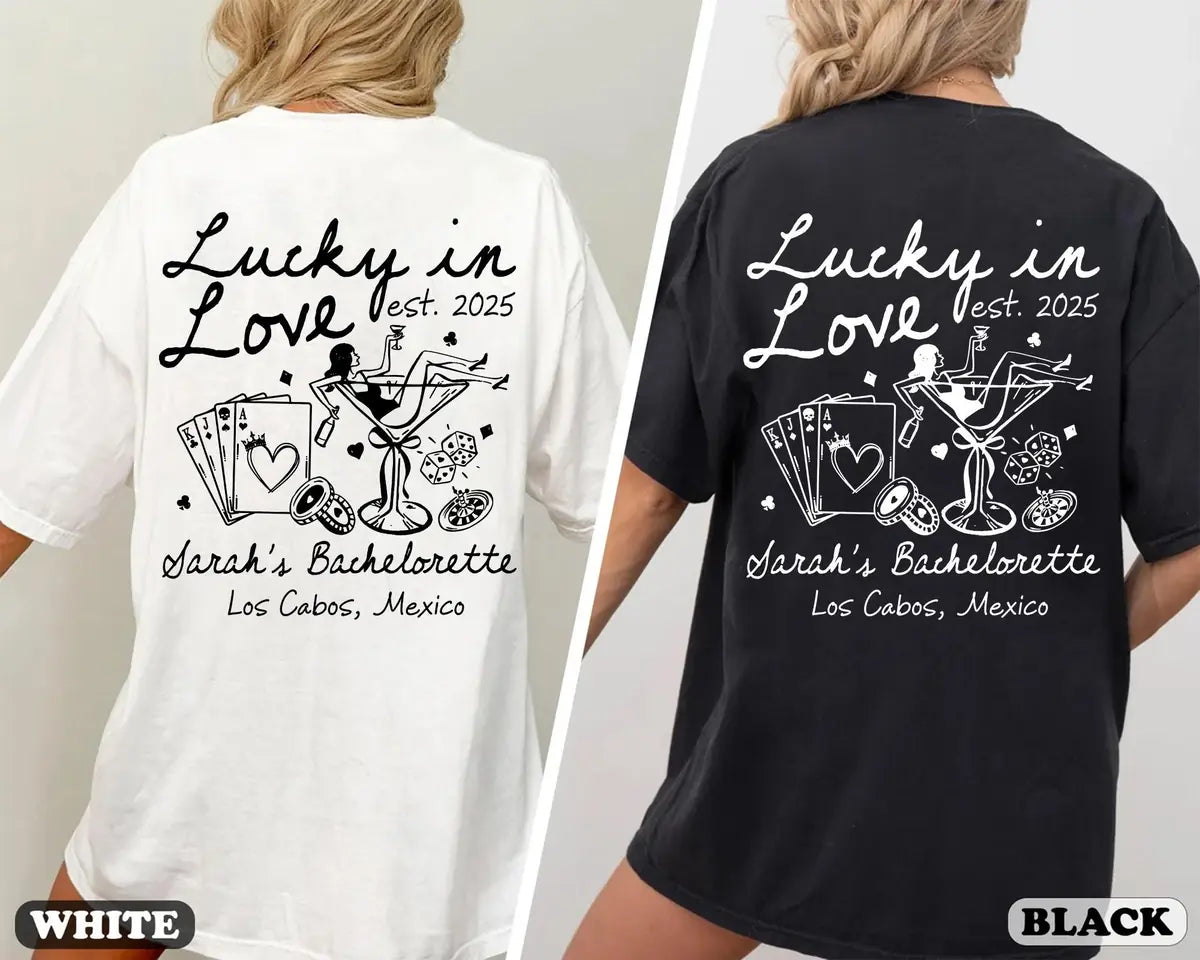 Lucky In Love - Custom Name - Las Vegas Bachelorette Party Comfort Colors T-Shirt - Comfort Colors T-Shirt Mockup Image
