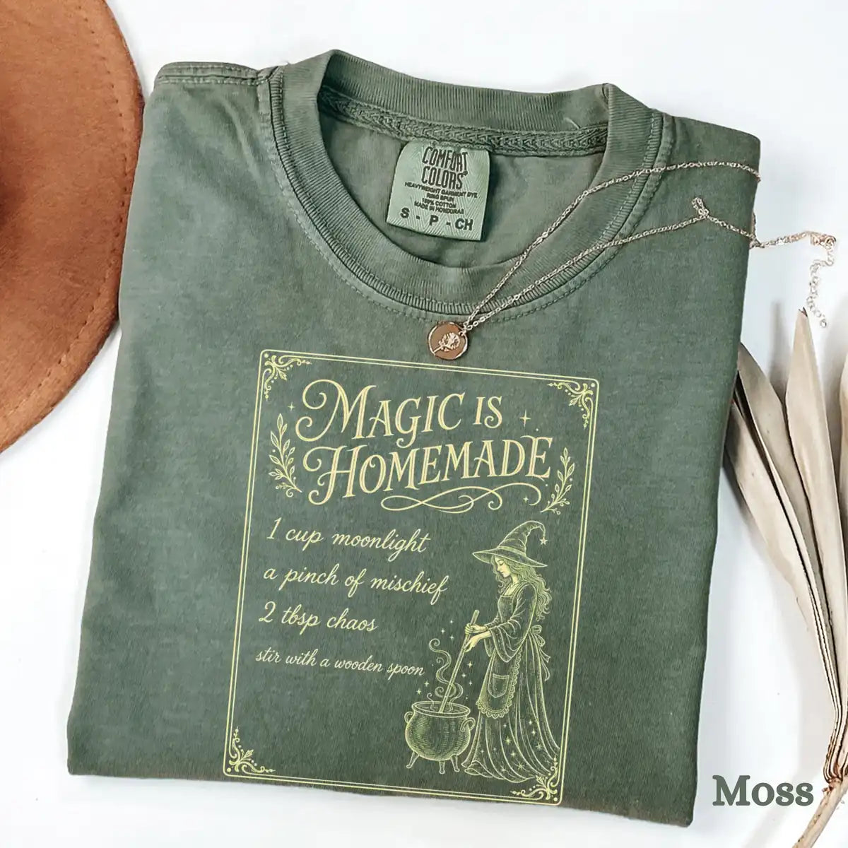 Comfort Colors T-shirt in Yam featuring witch recipe graphic
