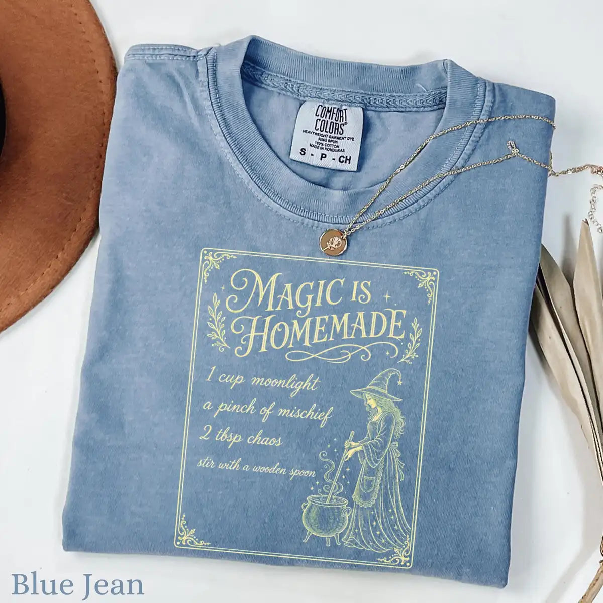 Comfort Colors T-shirt in Crunchberry featuring witch recipe graphic