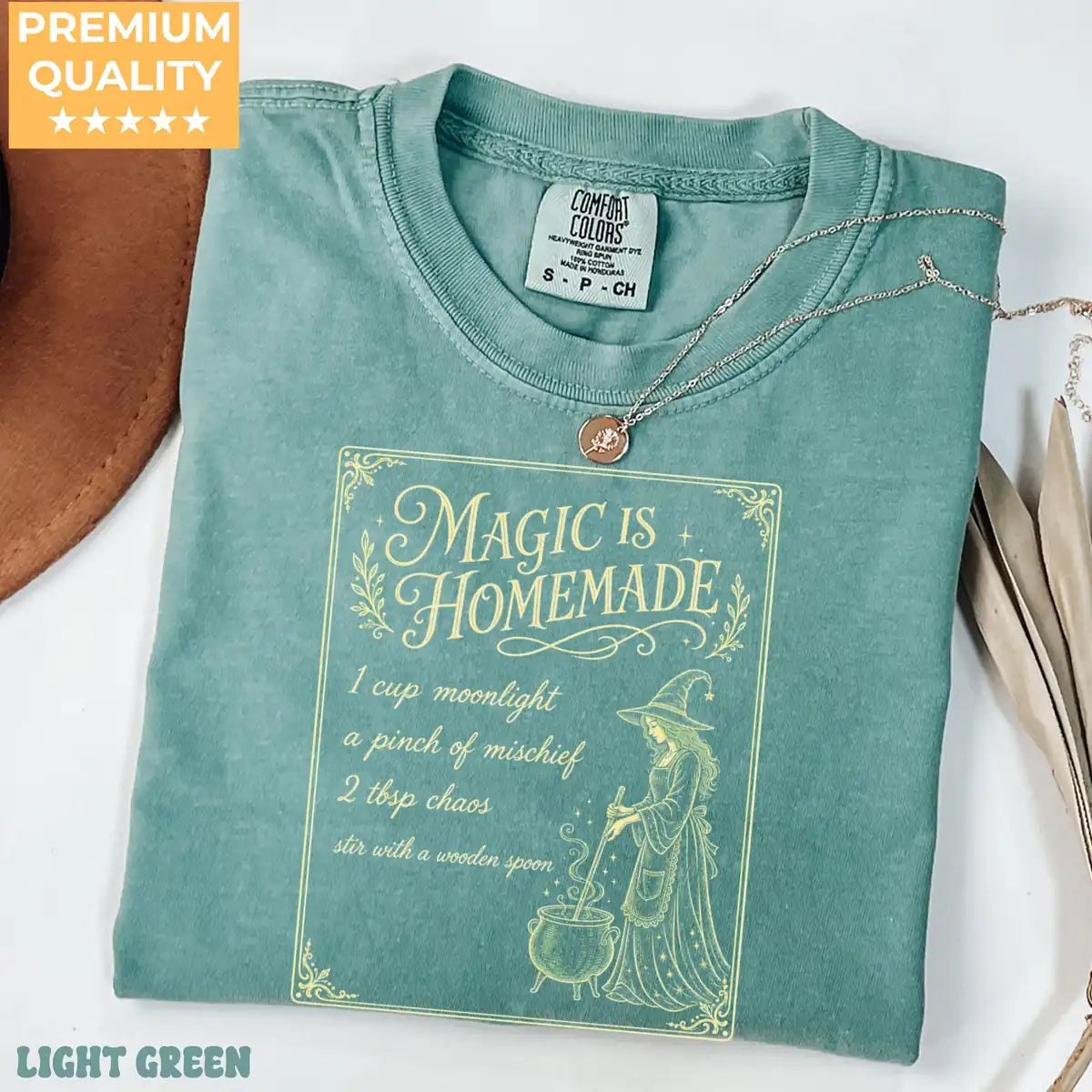 Comfort Colors T-shirt in Ivory featuring witch recipe graphic