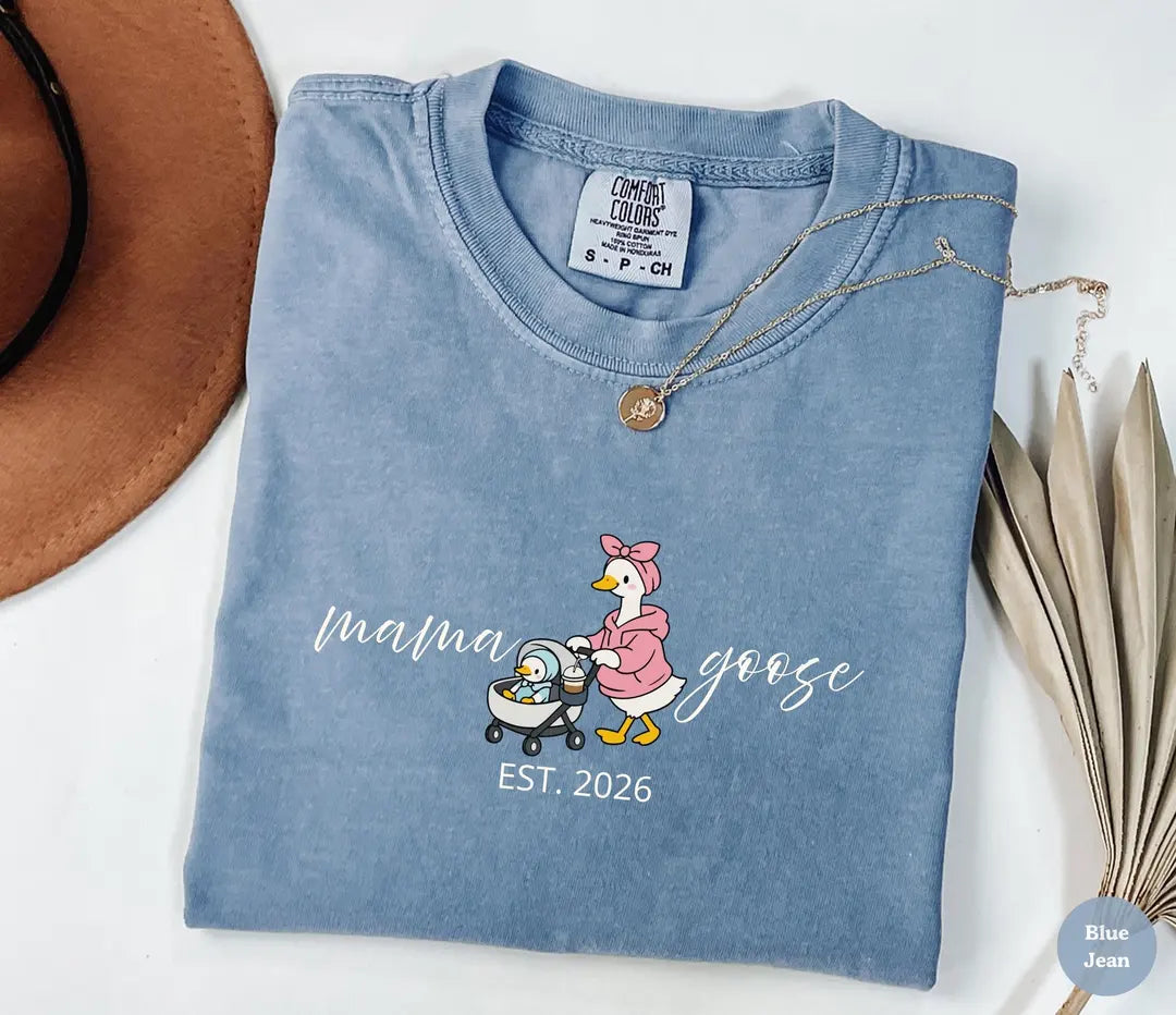 Mama Goose graphic Comfort Colors T-shirt in Blue Jean, additional product photograph.