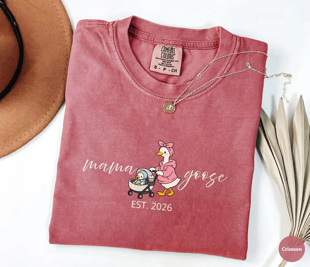 Mama Goose graphic Comfort Colors T-shirt in Crimson, additional product photograph.