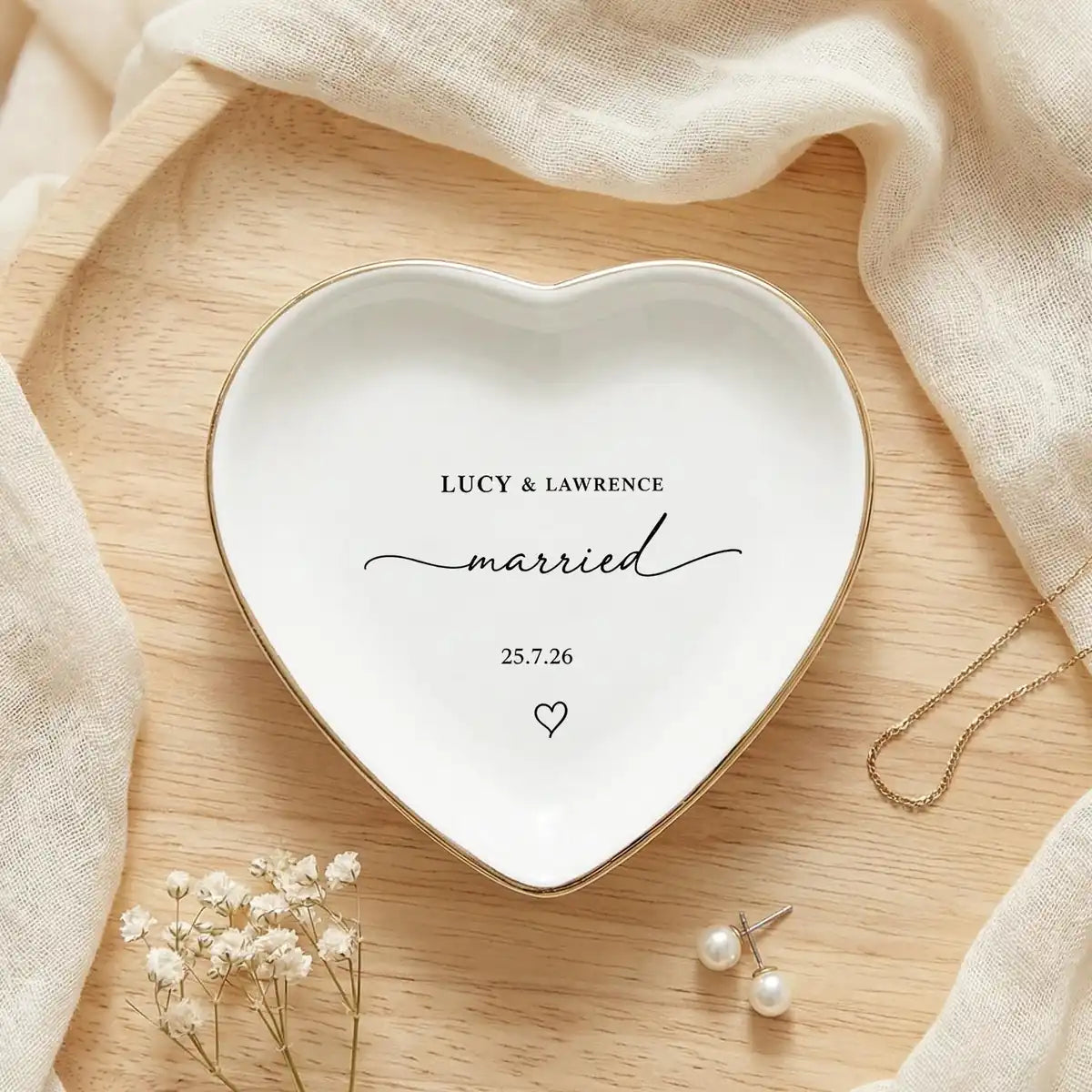 Married Ring Dish with Names & Date, Married Couple Keepsake, Custom Jewelry Dish