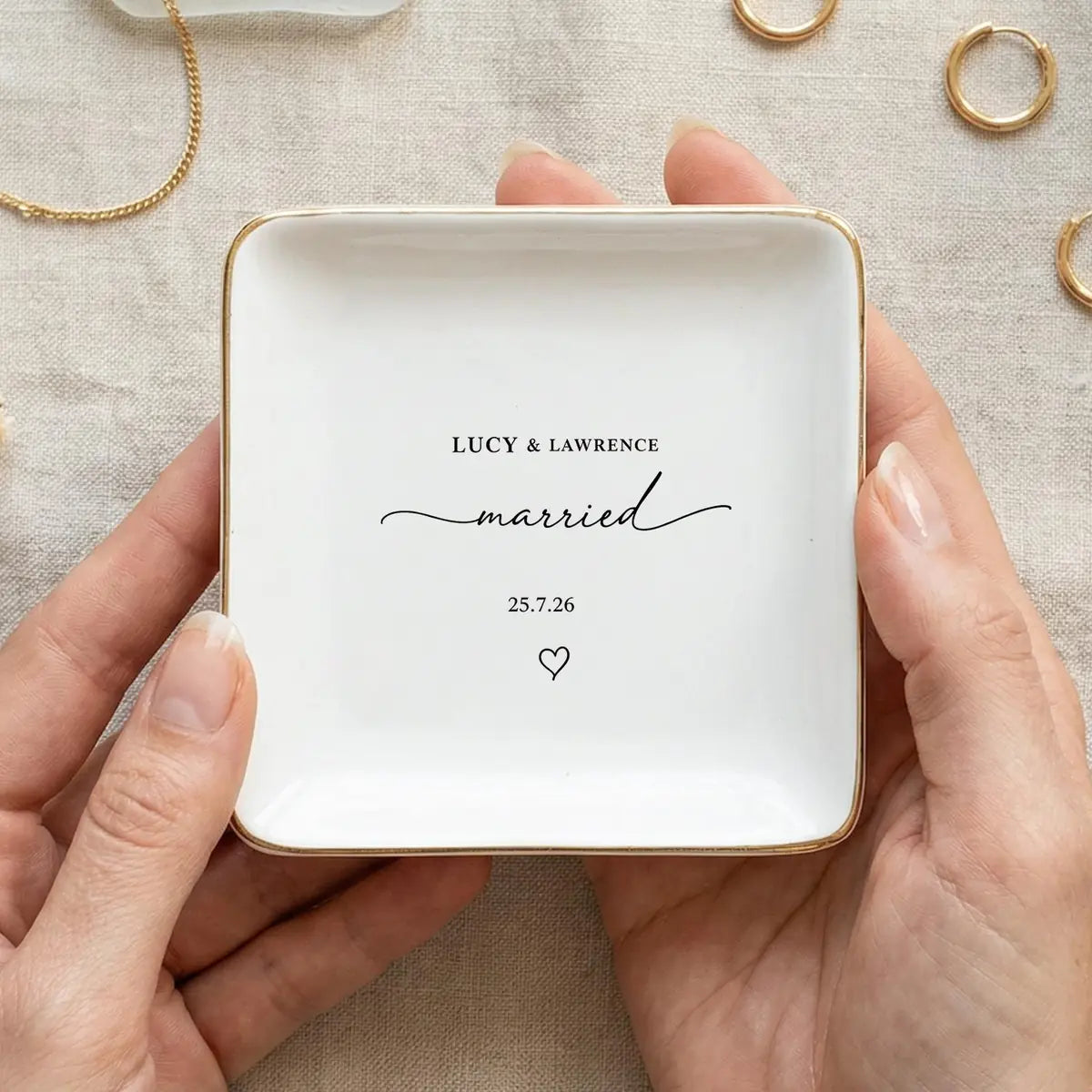 Married Ring Dish with Names & Date, Married Couple Keepsake, Custom Jewelry Dish variant
