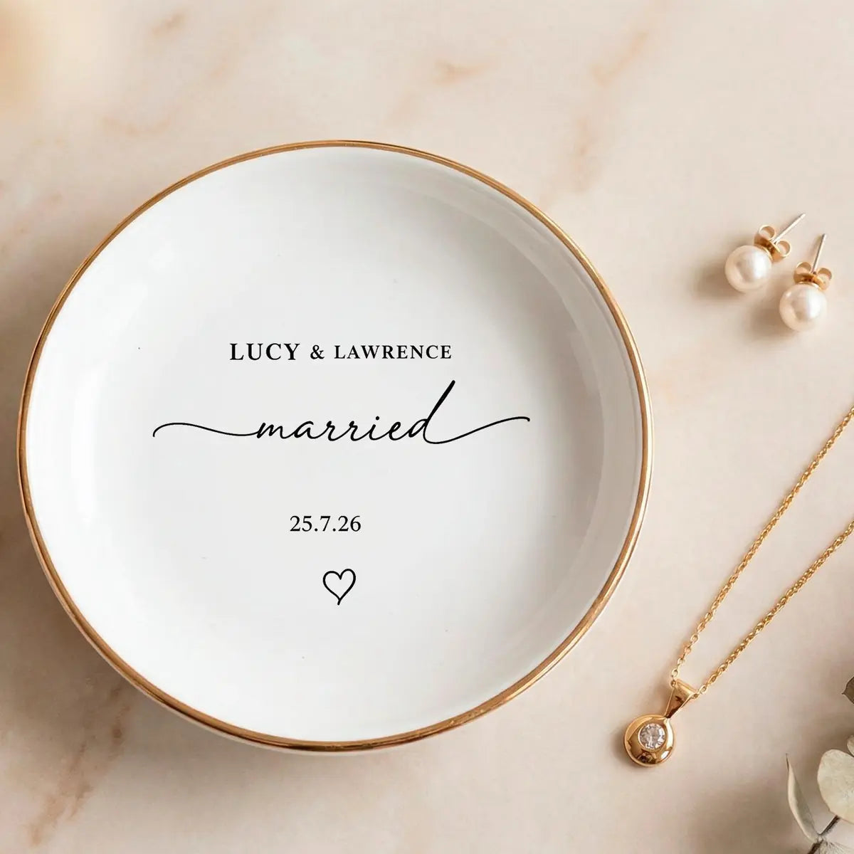 Married Ring Dish with Names & Date, Married Couple Keepsake, Custom Jewelry Dish variant