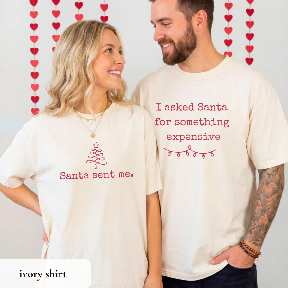 Matching Christmas Couple Shirts graphic Comfort Colors T-shirt, additional product photograph.