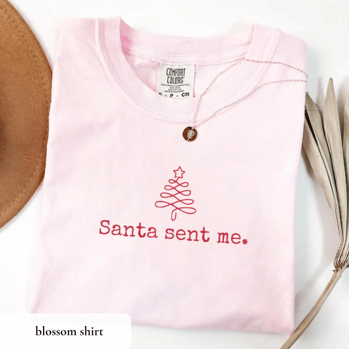 Matching Christmas Couple Shirts graphic Comfort Colors T-shirt in Blossom, additional product photograph.
