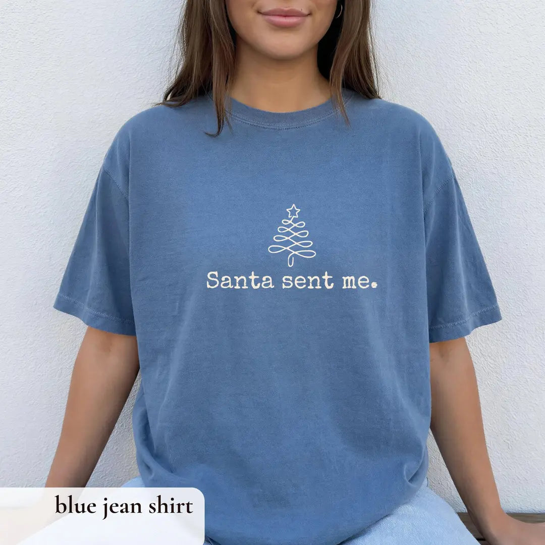 Matching Christmas Couple Shirts graphic Comfort Colors T-shirt in Blue Jean, additional product photograph.