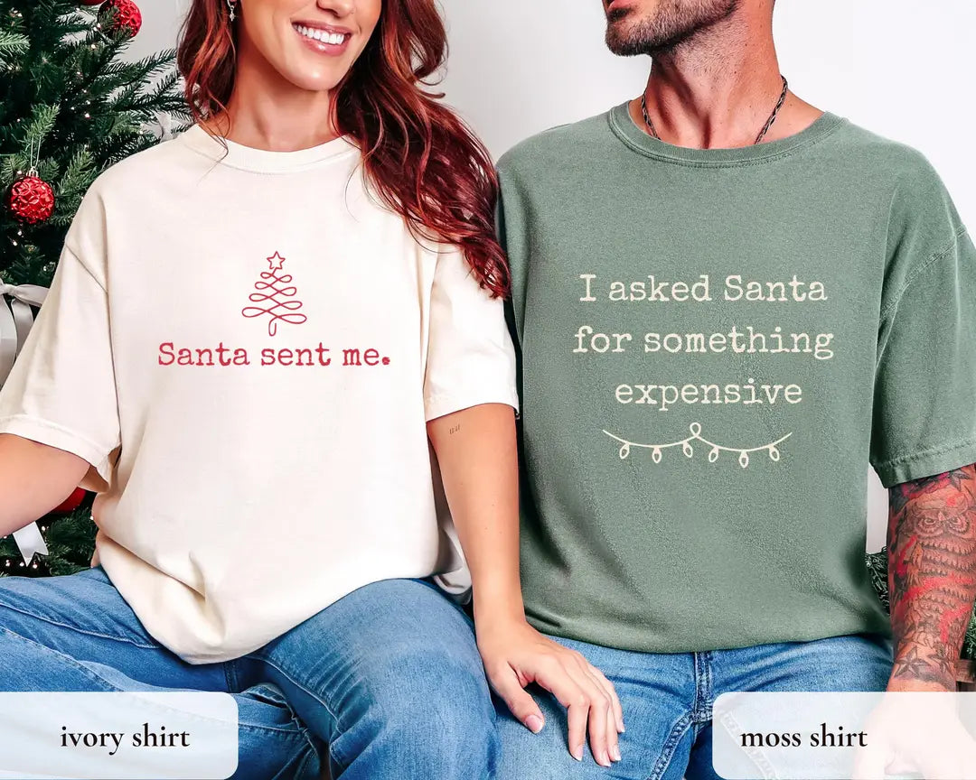 Matching Christmas Couple Shirts graphic Comfort Colors T-shirt in Ivory, additional product photograph.