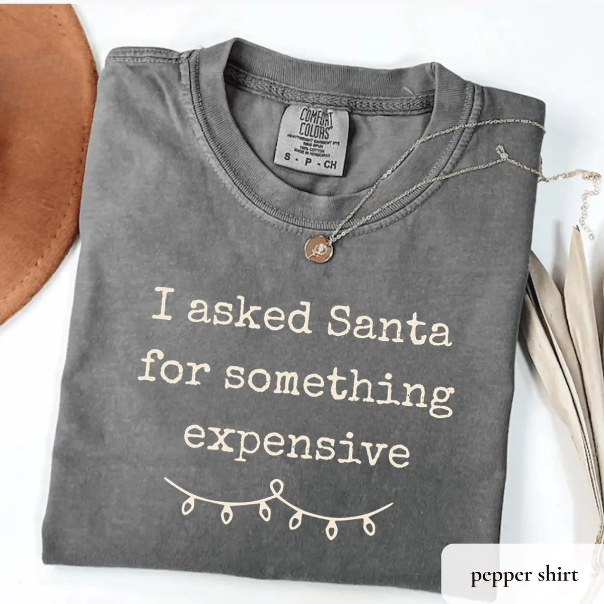 Matching Christmas Couple Shirts graphic Comfort Colors T-shirt in Pepper, additional product photograph.