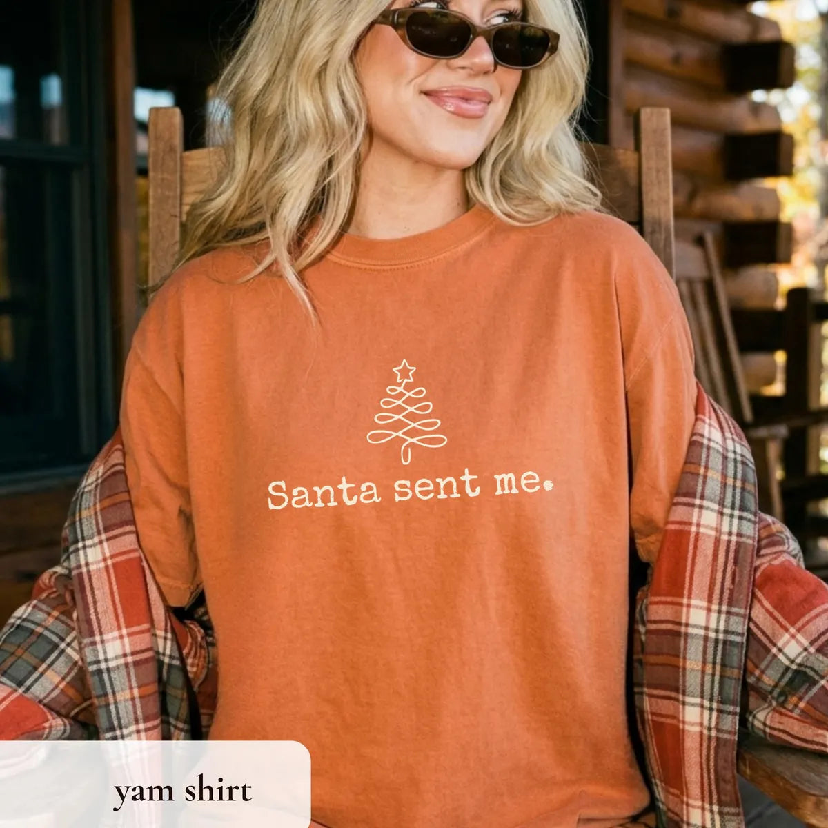 Comfort Colors T-shirt with Matching Christmas Couple Shirts holiday design; model photo.