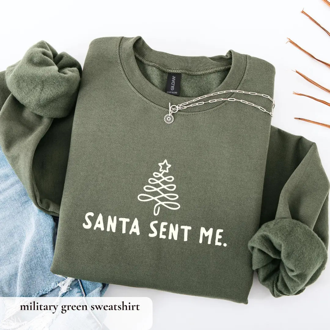 Matching Christmas Sweatshirts for Couples Crewneck Sweatshirt alternate product view in Military Green.