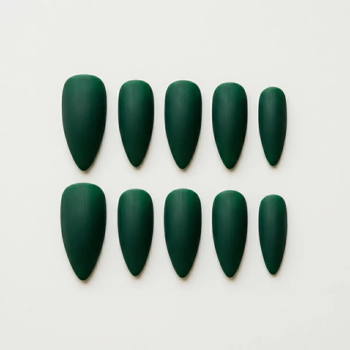 matte emerald green solid color almond press on nails mockup 05