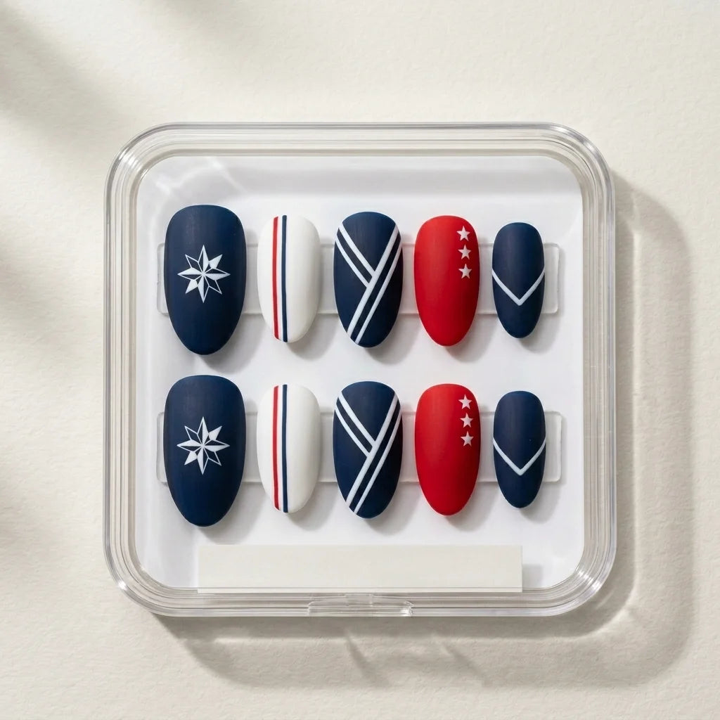 matte hand painted 4th of july almond press on nails liberty star lifestyle 01