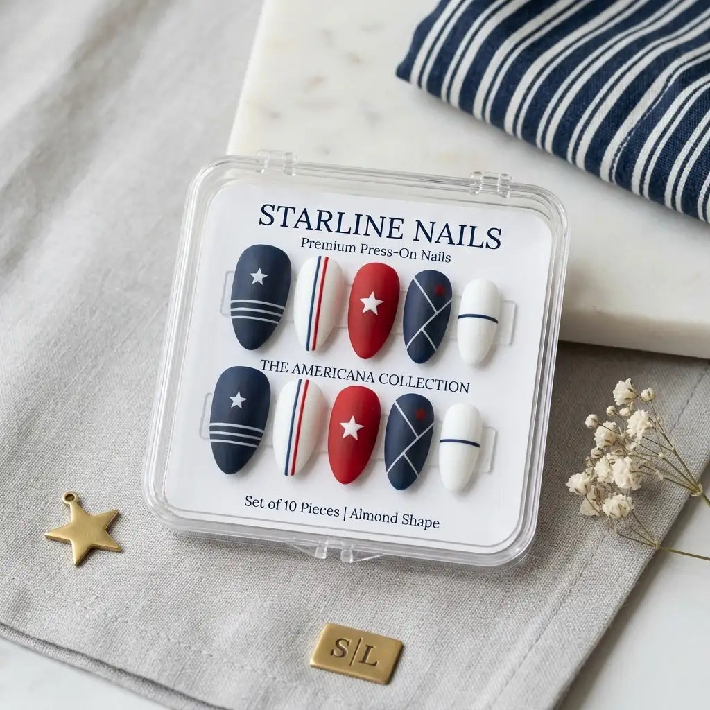 matte hand painted 4th of july almond press on nails star stripe mockup 03
