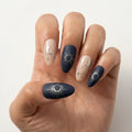 matte navy blue nude hand painted almond press on nails silver celestial mockup 01