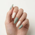 matte sage green nude hand painted almond press on nails daisy gold swirl mockup 01