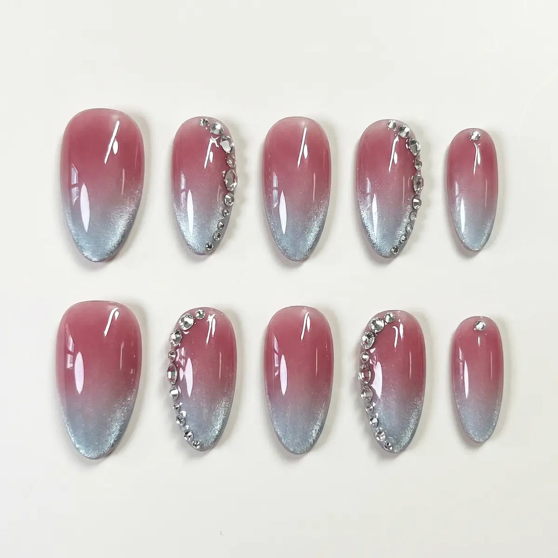 mauve blue ombre cat eye 3d almond press on nails silver rhinestone mockup 01