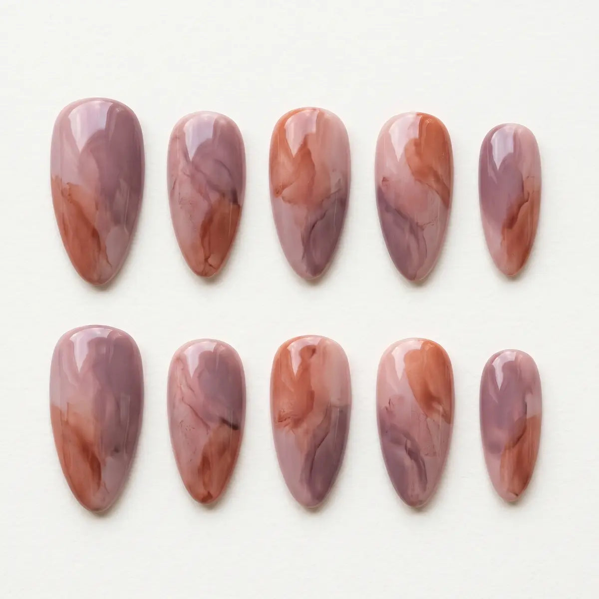 mauve brown marble almond press on nails abstract watercolor lifestyle 06