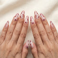 mauve floral 3d almond long press on nails white flower swirl lifestyle 01