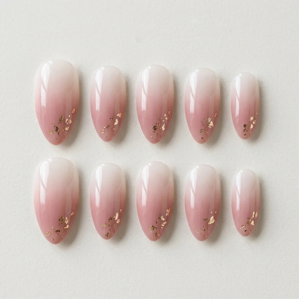 mauve nude almond press on nails gold foil lifestyle 02
