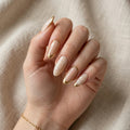 mauve nude gold chrome french tip almond press on nails white floral detail 02