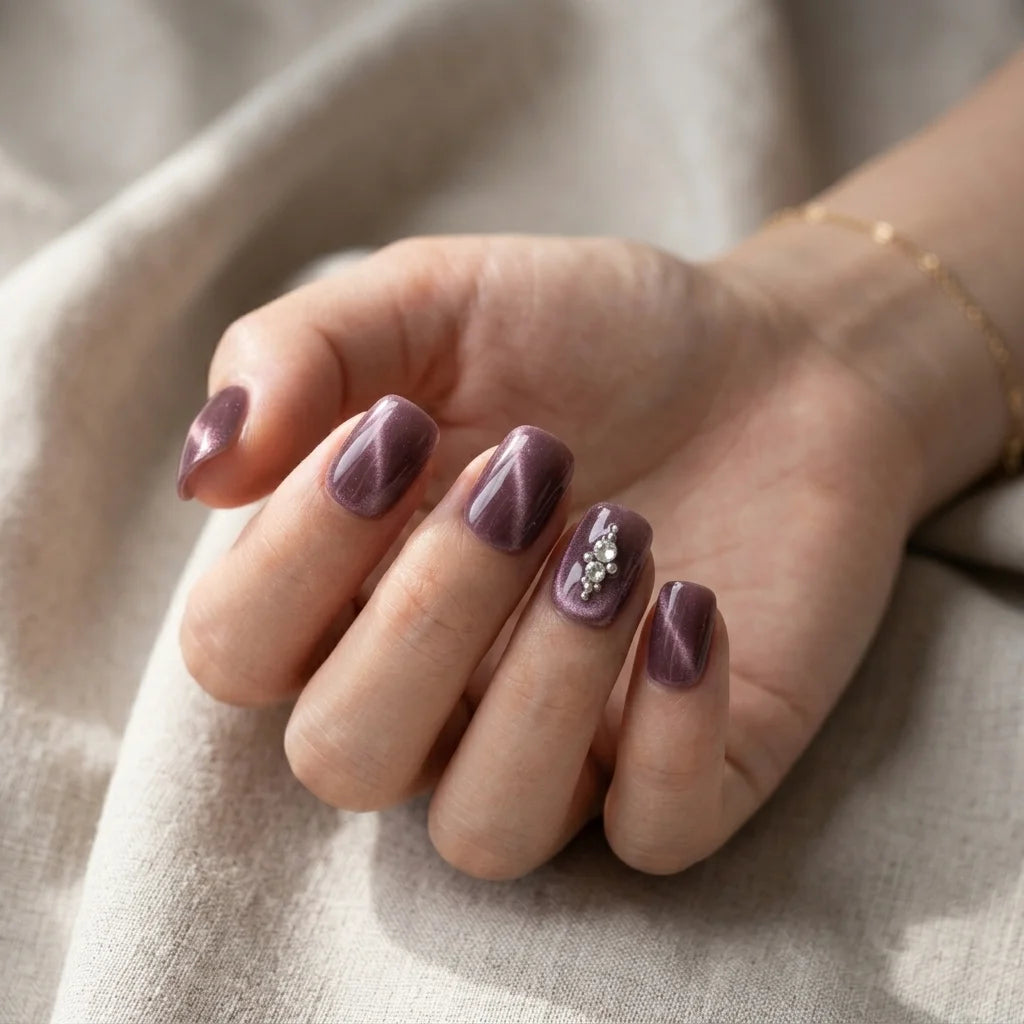 mauve plum cat eye square short press on nails rhinestone star mockup 01