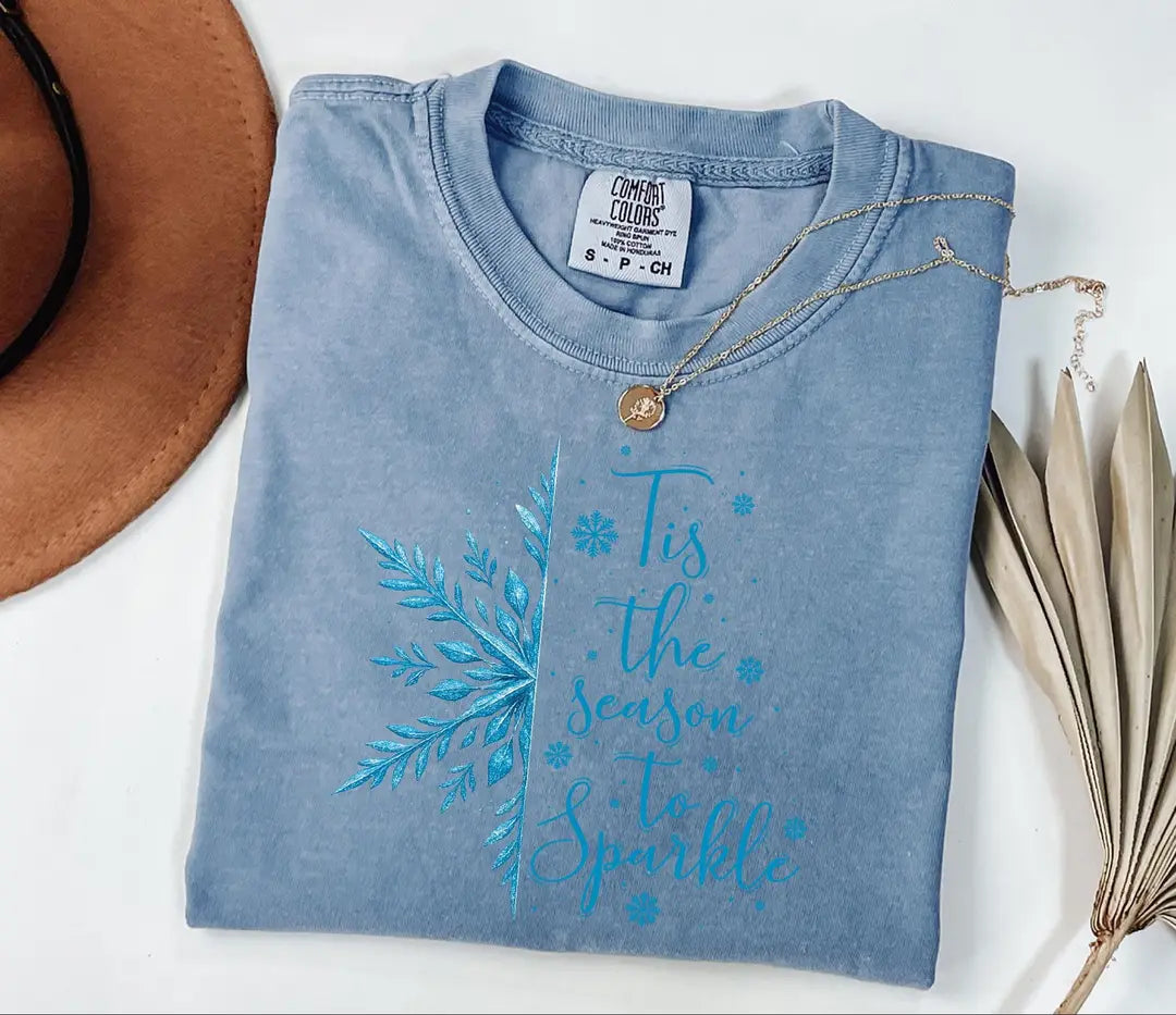 'Tis the Season to Sparkle graphic Comfort Colors T-shirt, additional product photograph.