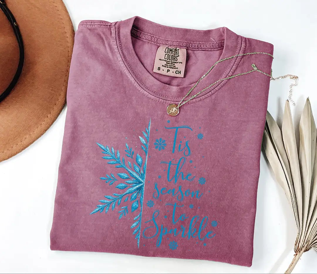 'Tis the Season to Sparkle graphic Comfort Colors T-shirt, additional product photograph.