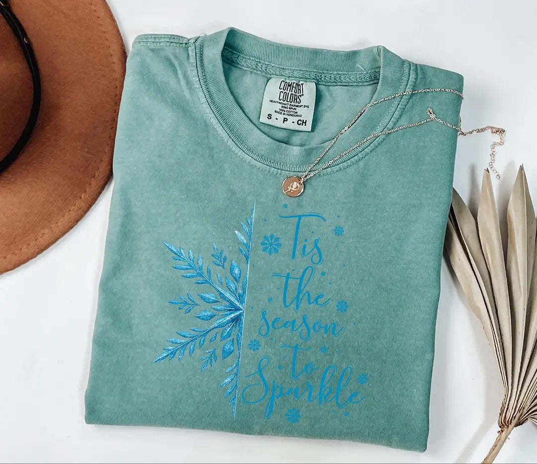 'Tis the Season to Sparkle graphic Comfort Colors T-shirt, additional product photograph.